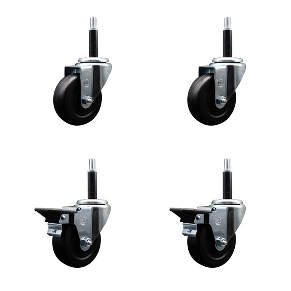 3.5'' Hard Rubber Wheel Swivel 3/4'' Expand Stem Caster Set 2 Brakes, 4PK
